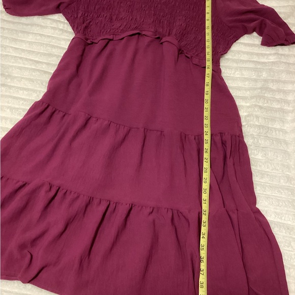 BloomChic Rich Purple Midi Dress with ruching on the chest, pockets, NWT - Picture 8 of 9